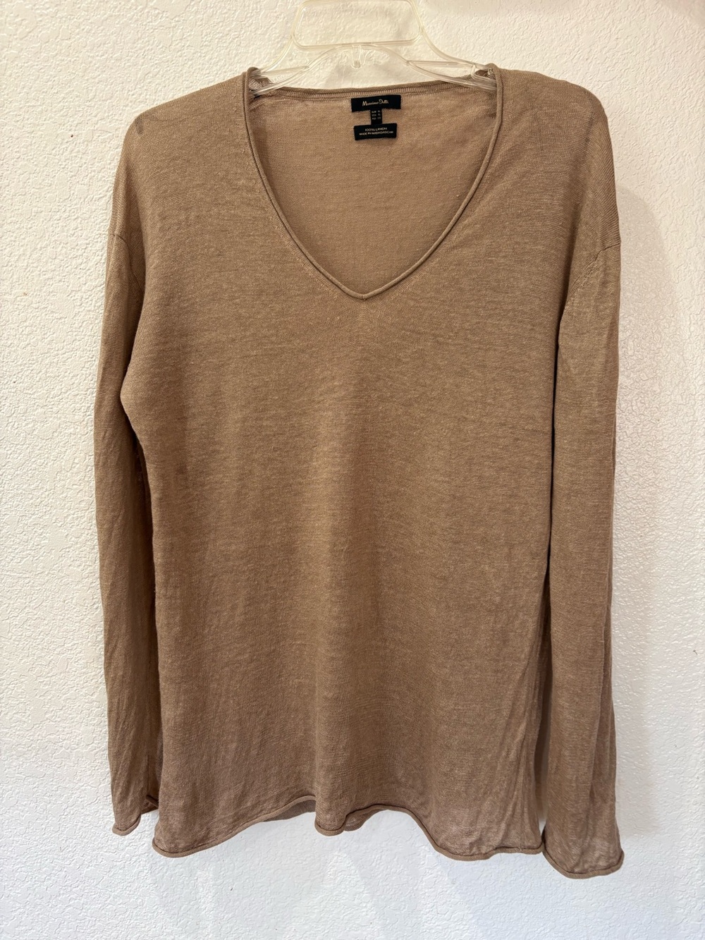 Massimo Dutti 100% linen Women's V-Neck Lightweight Sweater in Taupe Brown